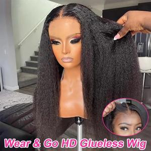 Yaki Kinky Straight Glueless Wigs Human Hair Ready To Wear Pre Plucked 4C Edges 13x6 HD Lace Frontal Wig For Black Women 180%