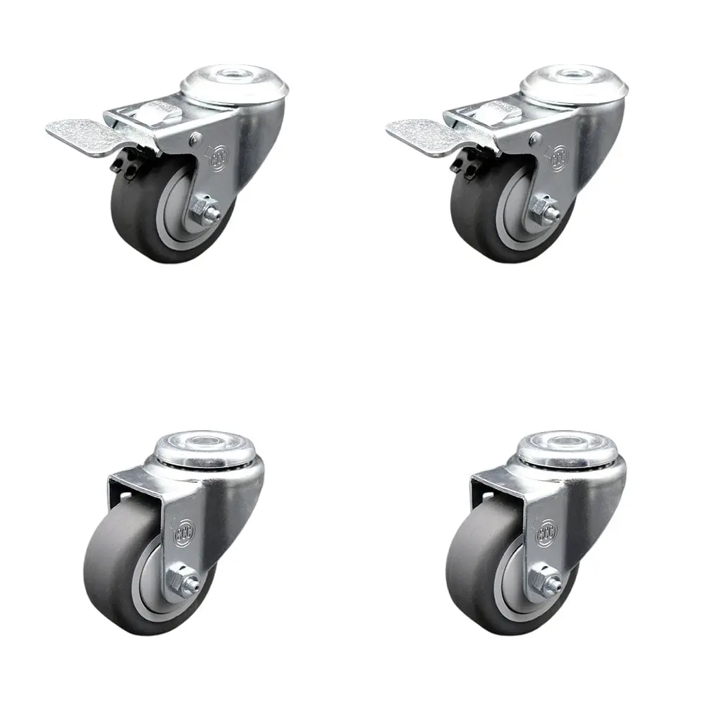 Festool Light Duty Steel Castors Set (FES-SCC-BHTTL20S314-TPRB-2-S-2 491932) - 3"x1-1/4" Bright Zinc Plated Thermoplastic Rubber Wheels, 2 Swivel Braked Units, 210 lbs Load, Softer Tread, Smooth Quiet Operation, Travel-Friendly Replacement, 1-1/4" Wide