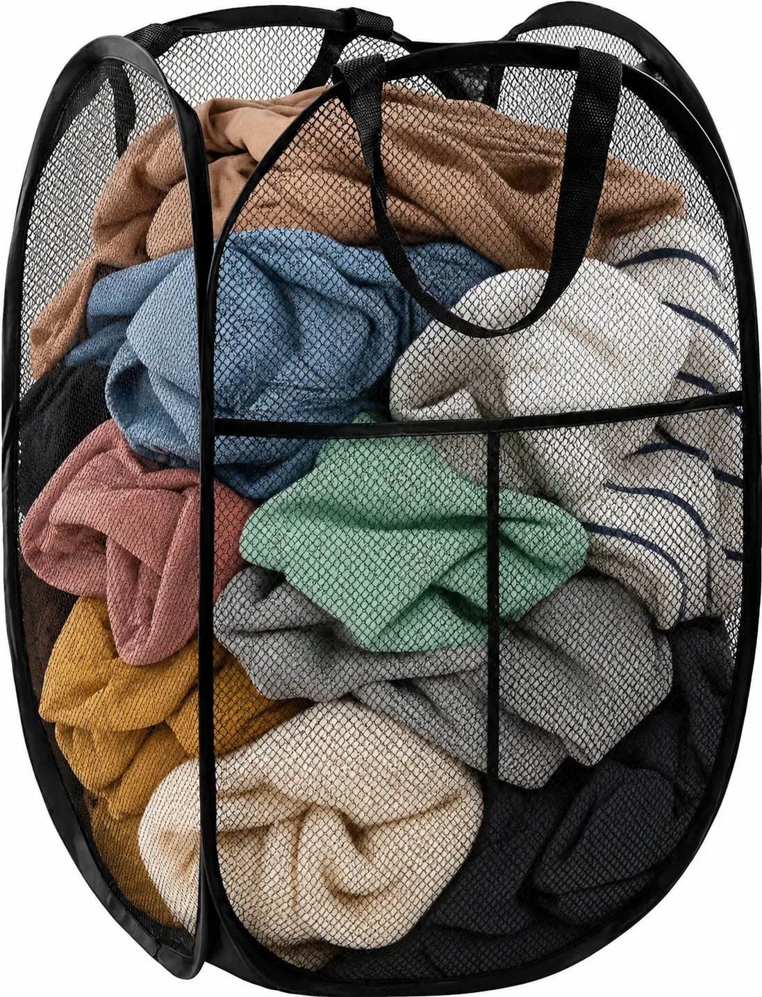 Large Pop-Up Laundry Baskets 70L Collapsible Mesh Hampers with Double Layer & Single Compartment Reinforced Handles Portable Laundry Organizer for Home Dorm Camping Travel (Black)