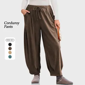 【NEW】TARSE Womens Baggy Barrel Wide Leg Pants Corduroy Casual Drawstring Waist Palazzo Harem Pants with Pockets Fall outfits