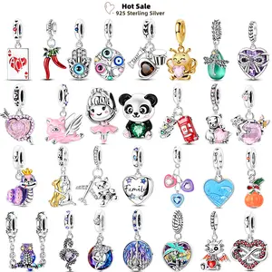 925 Sterling Silver LoveHeart Charms Beads Cute Cat Panda Poker Phone Charm Pendant Fit Original Bracelet DIY Jewelry Women Gift