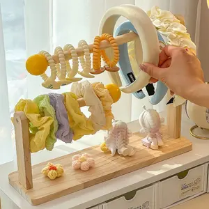 Wooden Hair Accessory Organizer Rack, Multi-Layer Storage Display Stand, Foldable Design for Girls' Headbands & Accessories, Display Risers Stand