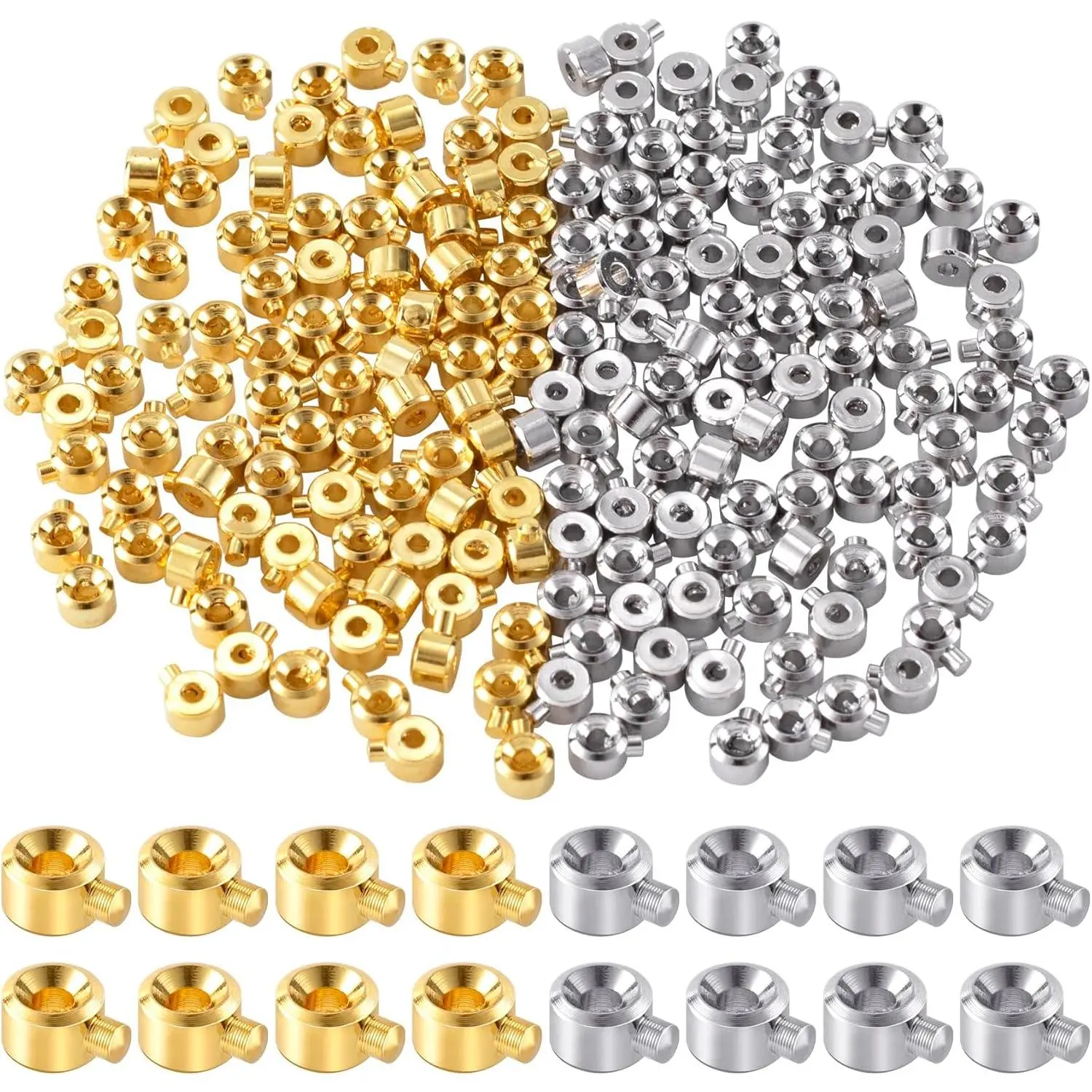 40pcs Crimp Beads for Jewelry Making, Gold Silver Spacer Beads Metal Bead Stopper Crimp Charms for Bracelet Necklace Ends Accessories