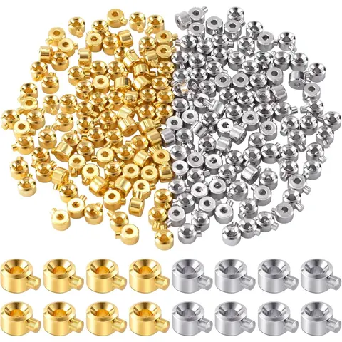 40pcs Round Crimp Beading Supplies - Gold-Silver Spacers, Metal Stoppers, Universal Decorative DIY Beads for Bracelet & Necklace Ends