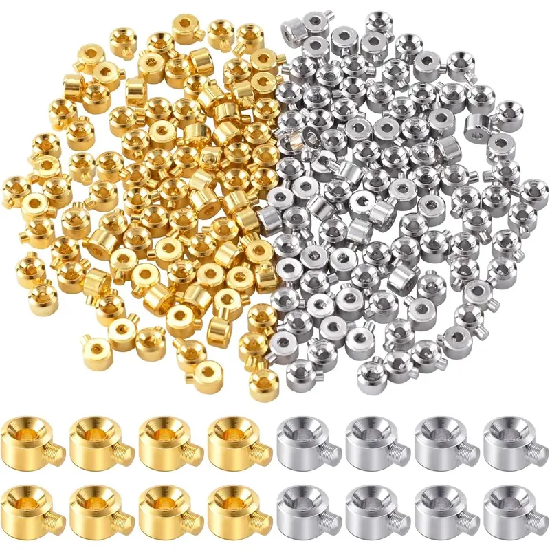 40pcs Round Crimp Beading Supplies - Gold-Silver Spacers, Metal Stoppers, Universal Decorative DIY Beads for Bracelet & Necklace Ends