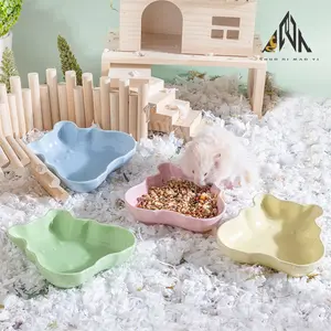 Ceramic Hamster Bowl Feeder Set, Golden Bear Design Anti-Knock Food Bowls for Small Pets, Durable & Easy Clean Pet Supplies