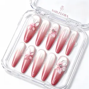 【BUY 3 GET 1 FREE 】NailFlora Crystal Fade – Handmade Floral Press-On Nails | Reusable Salon-Quality 3D Nail Set
