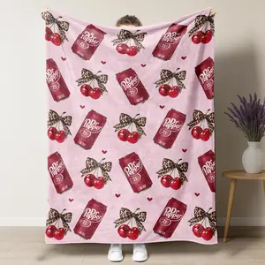 Dr Pepper with Leopard print bow Blanket Multipurpose Soft Office Bedding Blanket PlushThin Quilt Holiday Gift