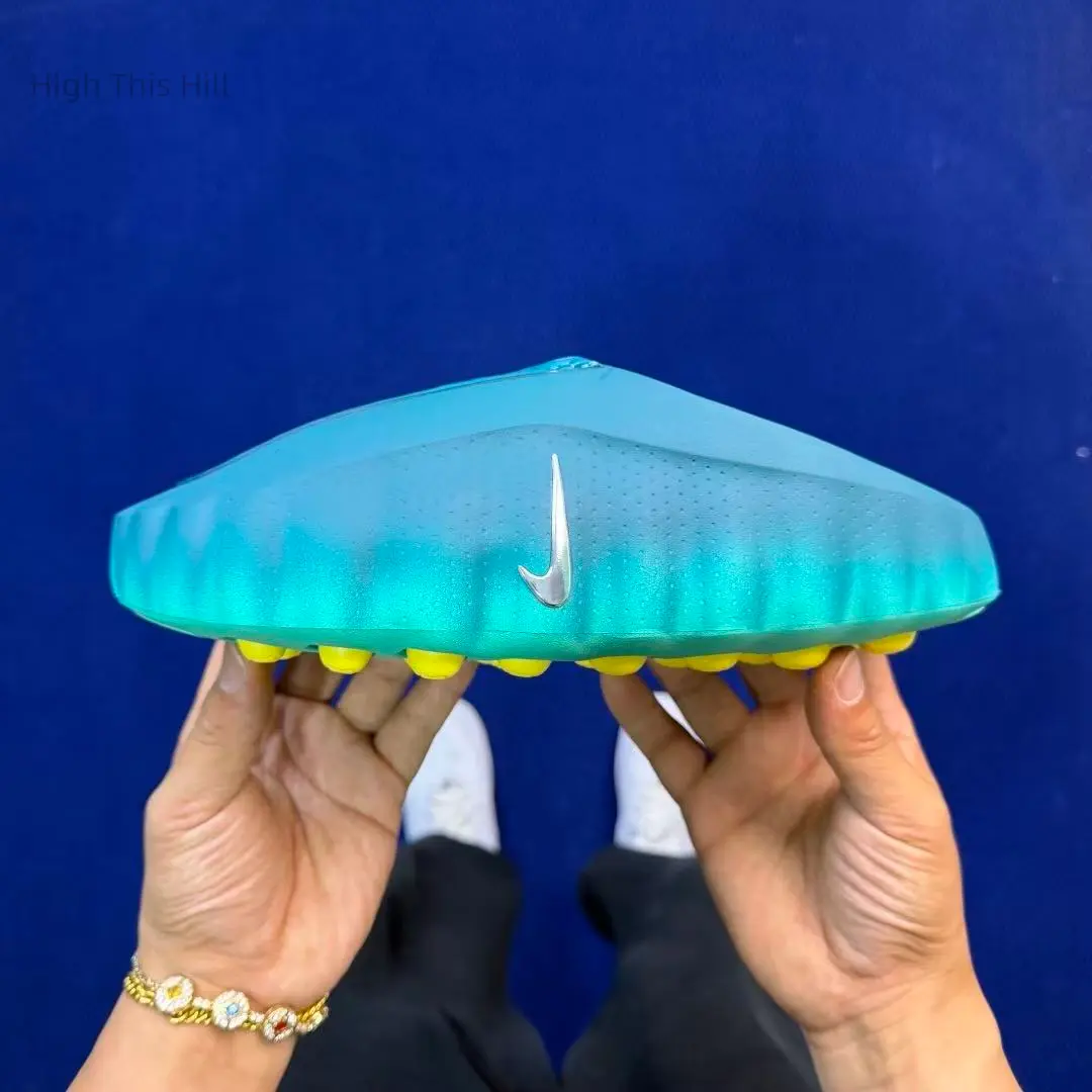 Gradient Sky Blue To Turquoise Integrated EVA Foam Slip On Clogs Full Tiny Dot Perforated Breathable Body Wavy Segmented Edge Bright Yellow Shock Absorb Raised Stud Cushion Sole Waterproof Casual Slides For Gym Pool Beach Shower