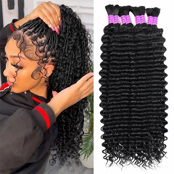 Weekly Picks Ama Deep Wave Bulk Human Hair For Braiding 14-28 Inch Unprocessed No Weft Deep Curly Human Hair Extensions 100g/pc TiktokShopSpringGlowUp
