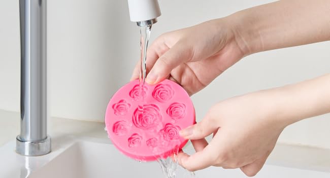 Flower Silicone Fondant Molds, 4 Pack | Daisy Rose Flower Chocolate Candy Molds, Non-Stick, for Cupcake Topper, Cake Pop Decoration