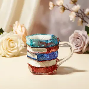 Painted Book Mug Novelty Coffee Mugs, 3D Painted Book Coffee Mug, Novelty Unique Books Coffee Cup, Painted Glass Coffee Cup Gift for Readers, Librarians and Literature Lovers
