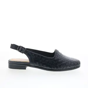 Trotters Lena T2009-001 Womens Black Leather Slingback Flats Shoes