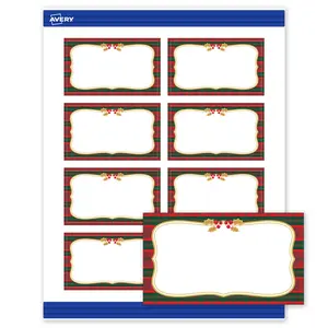 Avery® Printable Christmas Rectangle Business Cards, 2" x 3.5", Matte White, Pre-printed Plaid Border/Metallic Gold Frame Design, Sure Feed® Technology, Laser & Inkjet Compatible, 160 Total