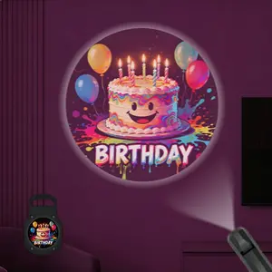 2D Flat, 1 pc, Smiley Rainbow Birthday Cake Pattern, Portable LED Pattern Projector Light, USB Interface, 360° Rotation, Suitable for Kids' Birthday Parties & Joyful Events, Ideal for Kids' Room & Living Room, A Perfect Gift for Children & Happy Friends