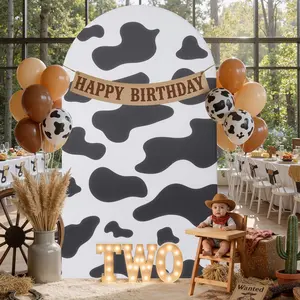 6.6ft Dairy Cow Pattern Spandex Fitted Wedding Arch Covers for Birthday, Wedding, Theme, Memorial Day - Fits Round Top Chiara Backdrop Stands - 6.6ft*3.3ft