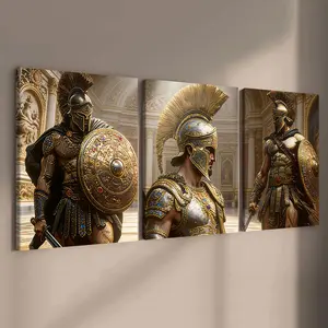 3-Piece Wooden Frame Canvas Art, Canvas Painting, Spartan Warrior Theme Poster, Greek Warrior Gaming Room Decor, Modern Home Wall Art, Waterproof