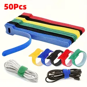 Reusable Nylon Velcro Strips, Durable Soft Self-Adhesive Tape Organizer, Ideal for Office Use, Mixed Colors, Plastic, Cable Ties