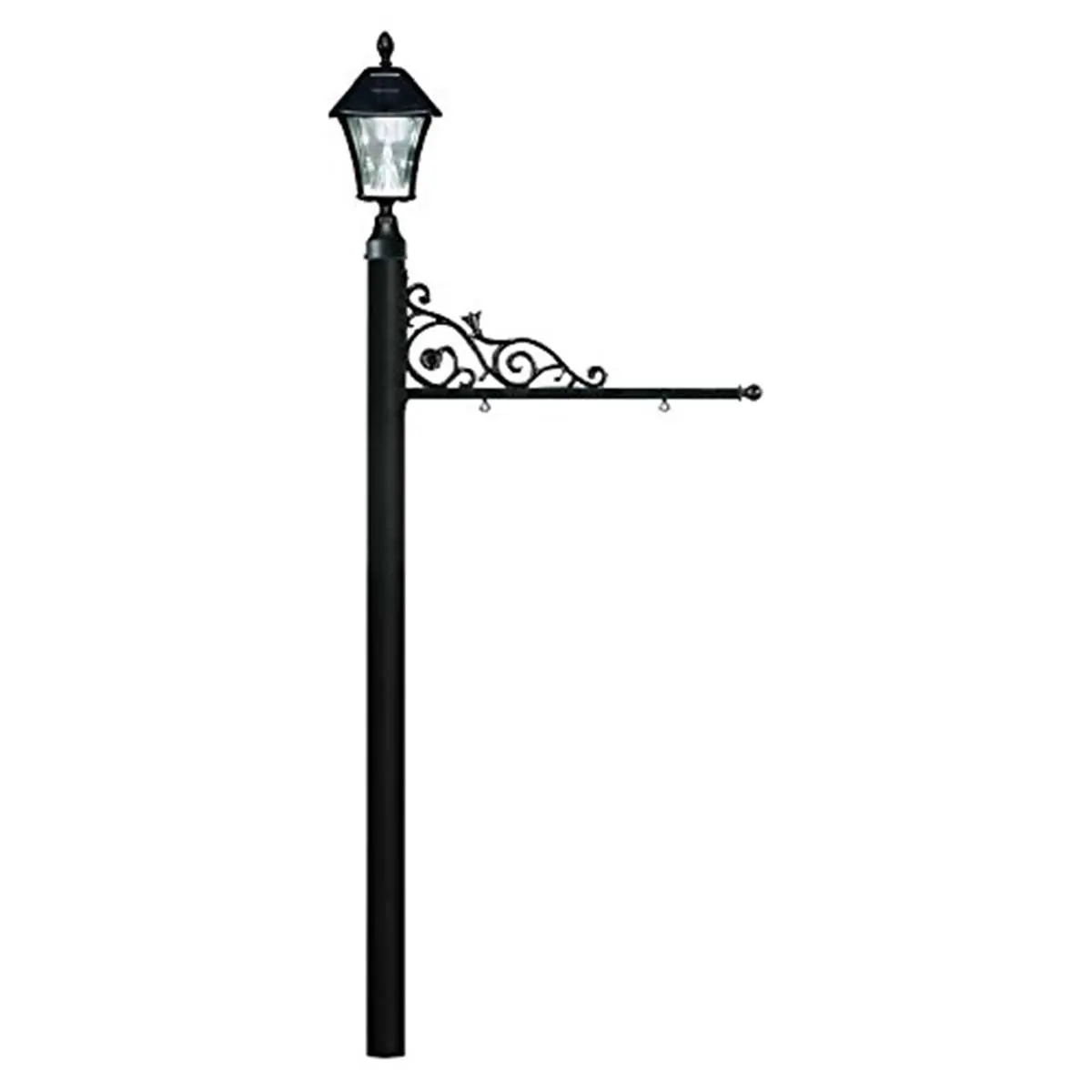 QualArc 5 in. Prestige Real Estate Sign System with Bayview Classic Powder Coated Solar Outdoor Post Lights, In Ground Cast Aluminum Lamp Post - Black, Water Resistant, No Base, No Maintenance Required