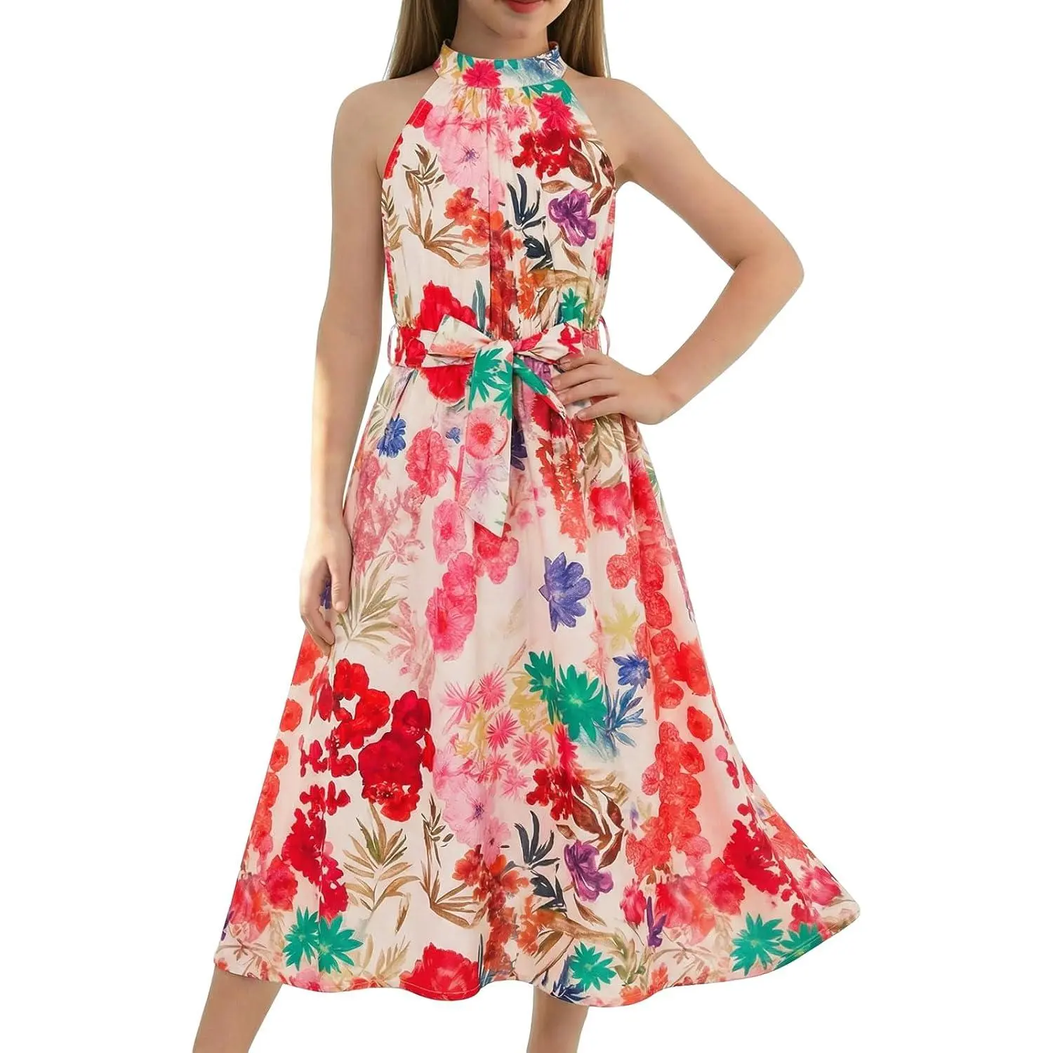 Haloumoning Girls Halter Neck Summer Dress Kids Hawaiian Floral Print Sleeveless Belted Casual Dresses 5-14Y - TikTok Shop Haloumoning Girls Halter Neck Summer Dress Kids Hawaiian Floral Print Sleeveless Belted Casual Dresses 5-14Y - TikTok Shop