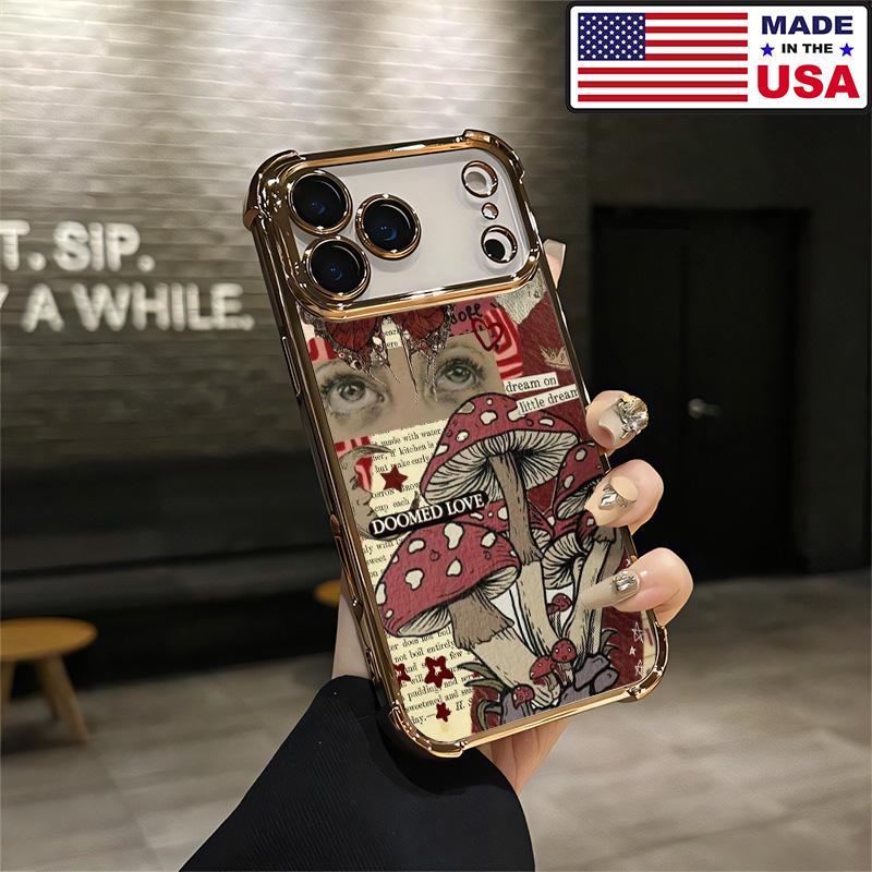 Doomed Love Mushroom Vintage Aesthetic Design Pattern Casing For iPhone 17 16 15 14 13 12 Samsung 22 23 24 25 Plus Pro Max Ultra Soft Silicon TPU Shockproof Protector Vintage Unique Fashion Mobile Phone Case