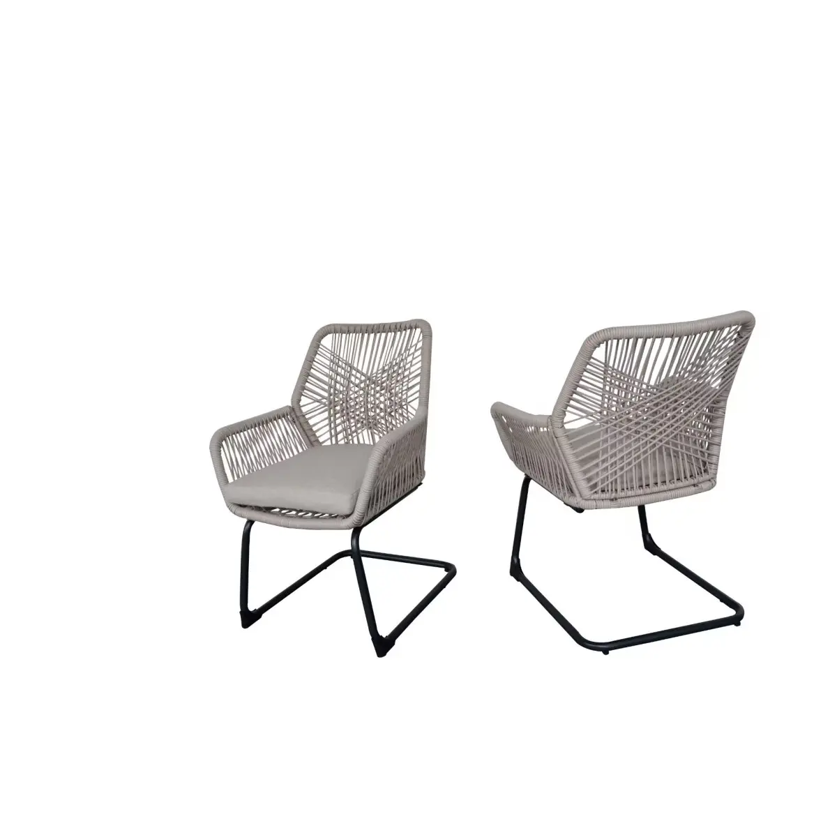 Light Grey PE Rattan Outdoor Iron Chair Set of 2 - 27.2"w x 66"d x 35.5"h, Spring Support, Waterproof Removable Padded Seat with Machine-Washable Cushion Cover, All-Seasons Garden Indoor-Outdoor Seating for Backyard, Balcony