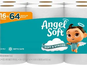 Soft Toilet Paper, 16 Mega Rolls = 64 Regular Rolls, Soft and Strong Toilet Tissue
