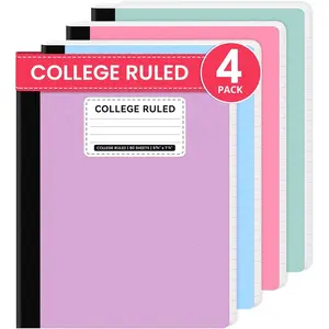 Composition Notebooks College Ruled, 4 Pack Aesthetic Composition Notebooks, 160 Pages (80 Sheets), 9-3/4" x 7-1/2", Pastel Colors, Perfect for School, Office and Note Taking