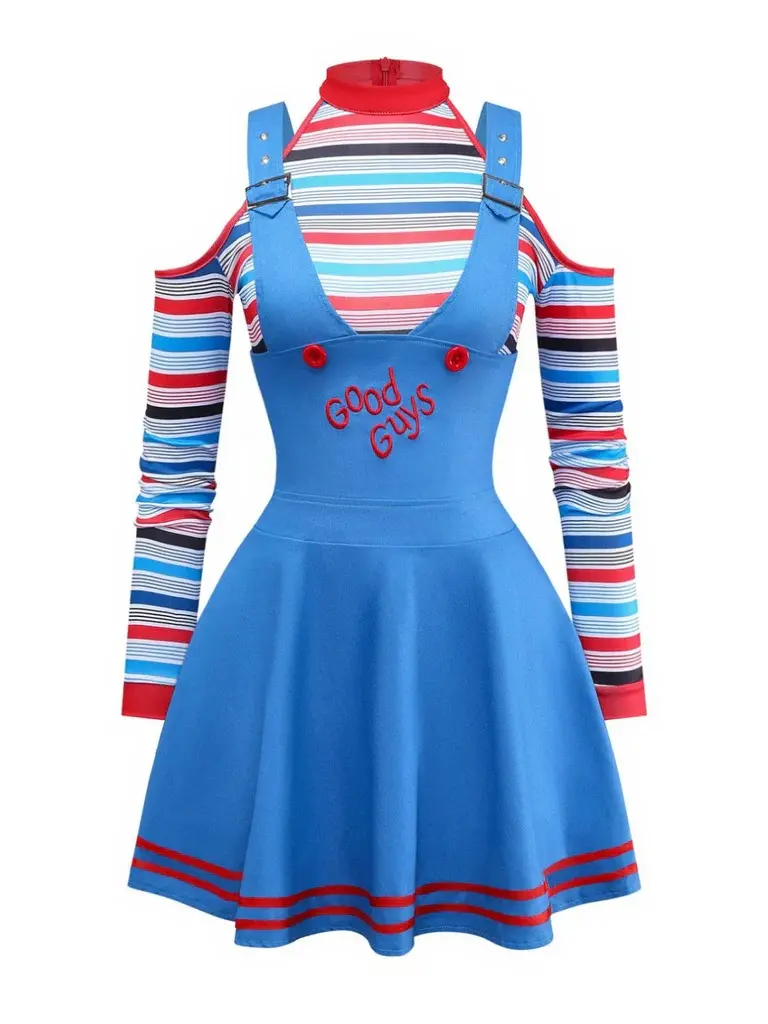 RETRO STAGE Women's 2-Piece Retro Halloween Chucky Striped Top & Wide-Strap Dress, Women's Casual Wear - TikTok Shop RETRO STAGE Women's 2-Piece Retro Halloween Chucky Striped Top & Wide-Strap Dress, Women's Casual Wear - TikTok Shop