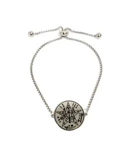 Tetragrammaton Bracelet – King Solomon Seal Coin Jewelry – 72 Names of God Stainless Steel Silver Kabbalah Amulet