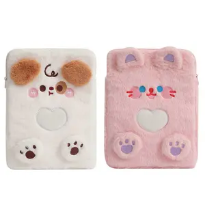 Plush Laptop Tablet Sleeve Case Pouch Zipper 11 Inch iPad Protective Case Cartoon Dog iPad Storage Bag for Women and Girls