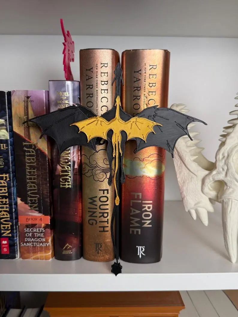 Fourth Wing Double Dragon BOOK INSERT | Book Mark | Book Accessory | Black and Gold Dragons, gifts for friends, relatives, family.