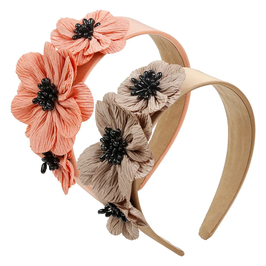 Women's Boho Padded Headband with Beaded Detail, Lightweight & Elastic Coffee Floral Fabric Hair Accessory for Weddings & Events, Elastic Headbands, Boho Hair, Beach Hair Accessories, Beads Center