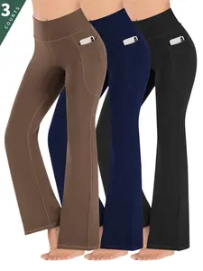 3pcs Women's High-Waisted Yoga Pants with Pockets, Flared Yoga Bottoms, Sporty Tight-Fit Design, All-Season Comfortable Fabric, Perfect for Fitness & Gym Wear