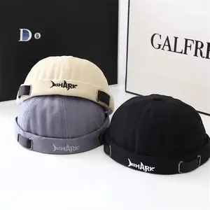 Vintage Docker Cap Shark Unisex Embroidery Brimless Beanie Cap Cotton Solid Color Trend Dome Hat for Men Women Adjustable Sunhat