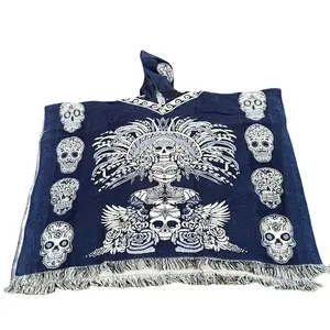 Handmade Blue Wool Hooded Katrina Poncho, unisex poncho, warm and soft - Perfect Gift Idea 2025