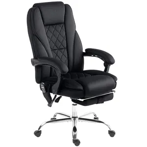 Massage Office Chair – Black. 6-Point Vibration + 3-Level Lumbar Heat. 135° Recline + Footrest. Soft Fabric. 360° Swivel. Adjustable Height. 265 lbs Cap