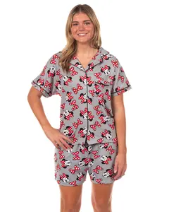 Disney Minnie Mouse Pajamas Women's Polka Dot Bow Notch Collar Short Sleep Set
