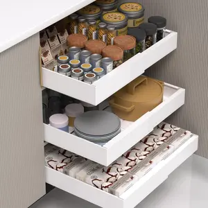 NEW Pull Out Cabinet Organizer, Expandable Sliding Drawers for Cabinets (12.6"-19.6"), Fixed With Adhesive Nano Film, Heavy Duty Slide Out Drawers for Kitchen Cabinets, Living Room, Pantry