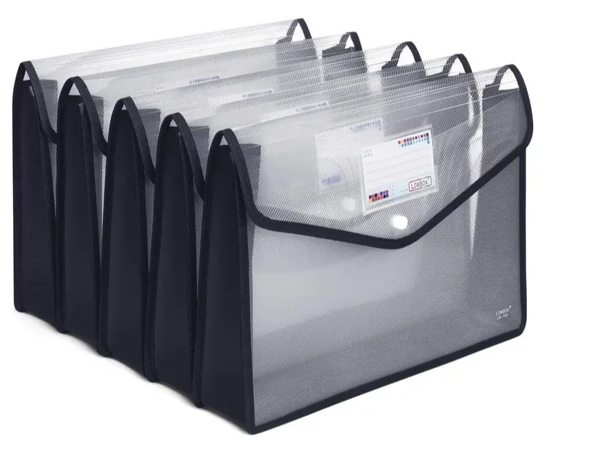 YOKOMA Multi-Color Transparent File Pocket Set of 5, Clear Waterproof Document Pouch for School & Office Filing