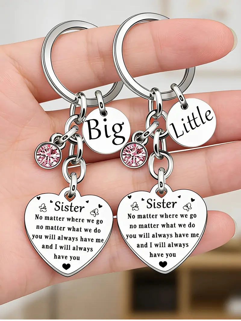 Portachiavi Rotondo In Acciaio Inox Per Sorella O Migliore Amica - Inciso 'I Love You Sis'