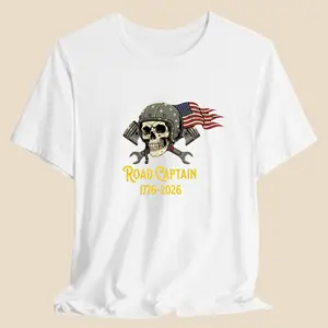 Women's Cotton Casual Short Sleeve Jersey Top - Road Captain Skull Digital Print, Bella+3001 Everyday Comfortable Fit T-Shirt