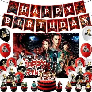 Fast Shipping 2026 Stranger Things Background Cloth Party Decoration Set, Birthday Festival Supplies, Funny Music Balloon Banner Plaque Kit