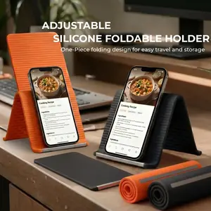 Flexible Silicone Aluminum Phone holder stand, Bendable Rollable Foldable Design, Universal Adjustable Anti-Slip Desktop Mount for Phone Tablet Laptop, Portable Ergonomic Holder for Home Office Travel