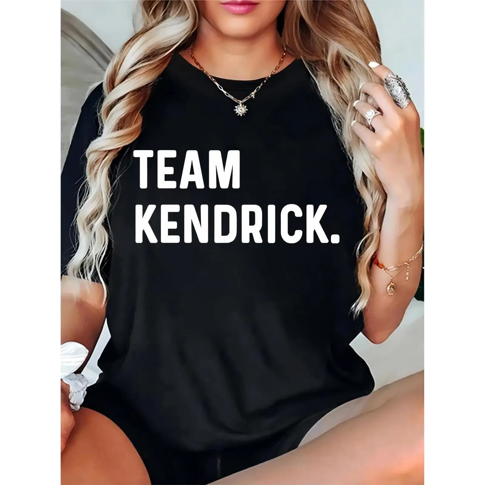 Women's Black "TEAM KENDRICK" Graphic T-Shirt – Casual Daily Streetwear for Kendrick Fans & Supporters, Trendy Summer Outfit for Ladies