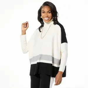 MarlaWynne WynneLayers Colorblocked SoftKNIT Turtleneck Poncho Sweater