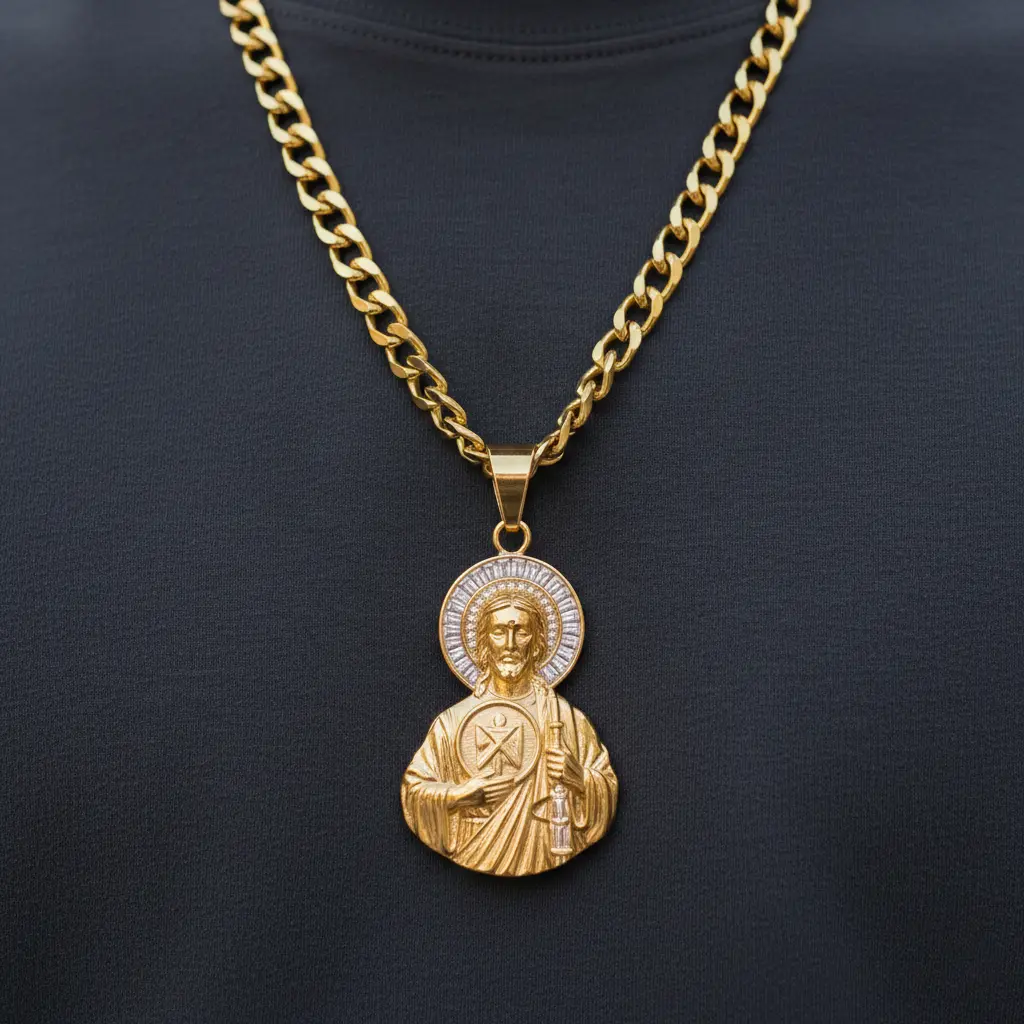 MaxBling81 Men's Stainless Steel CZ Iced Jesus Religious Pendant Necklace, 6mm 24-in Cuban Link Chain, Hip Hop Ice Cuban Link Necklaces, Chain Jewelry Accessory, Religious Pendant Necklaces