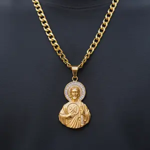 Men's Stainless Steel Jesus Christ Religious CZ Iced Pendant & 6mm 24" Cuban Chain Hip Hop Style Bling Necklace Jewelry