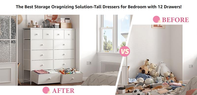 Raybee Furniture Elegant Fabric Dresser with 12 Drawers, Sturdy Metal Frame and Wooden Top for Bedroom Closet Living Room Entryway Hallway present  cabinets