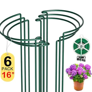 Plant Support Stakes, 1 Set 16 Inch Half-round Garden Flower Stakes with Plant Ties, Plant Support Ring and Cage for Indoor and Outdoor Plants